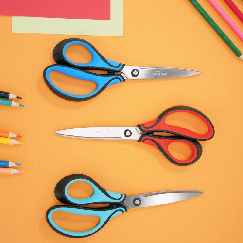 LEVUKIID 8.5 Inch Left Handed Scissors for Left Handed Supplies & Gifts, 3-Color Comfort Grip,Sharp Pointed Tip for Precise Control,Ideal for Adult, Office, Craft, Fabric, Kitchen, School. - Image 4